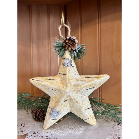 Rustic Birch Star Ornament Pinecone Accent Christmas Greenery Rustic Decor - Picture 3 of 3